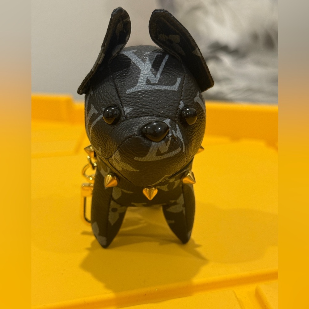 Louis Vuitton black dog Figurine with Gold Accents